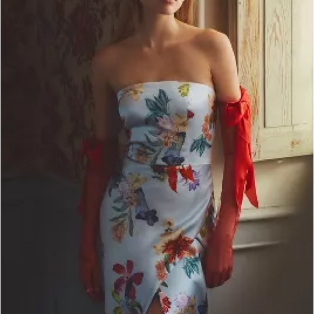 SACHIN & BABI STRETCH SATIN STRAPLESS SIDE-SLIT MAXI DRESS